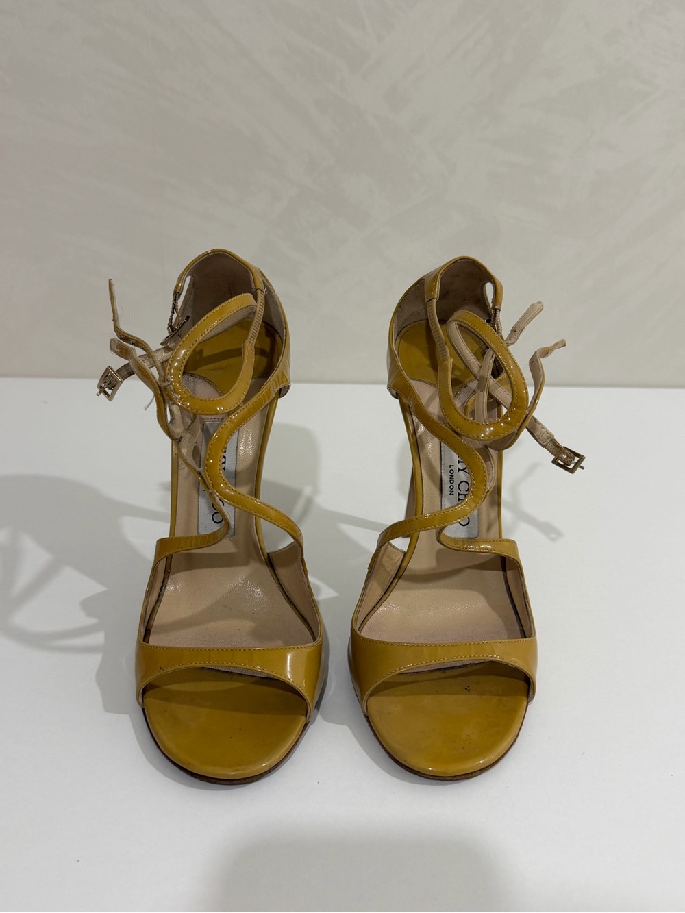 Jimmy Choo Yellow Strappy Patent Leather Heels - Picture 2 of 5